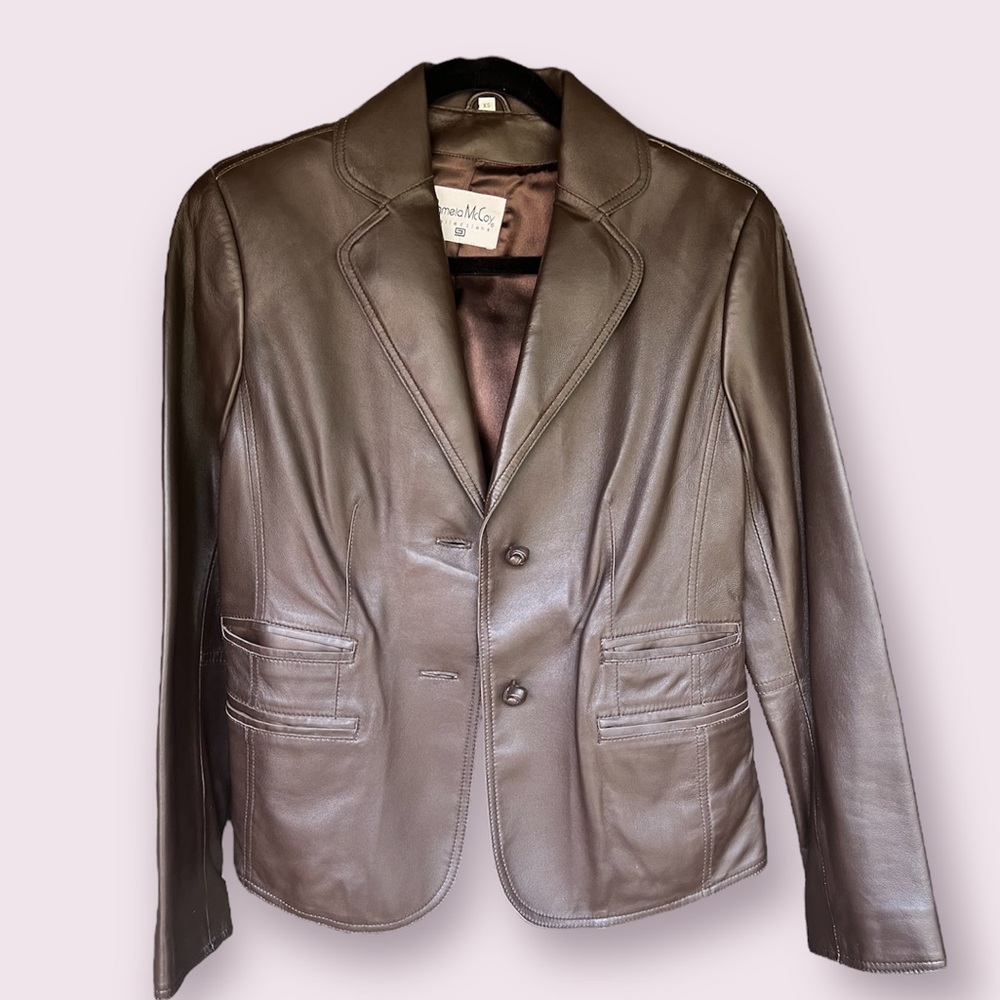 Vintage Pamela McCoy Leather Jacket- Brown/Dark XS